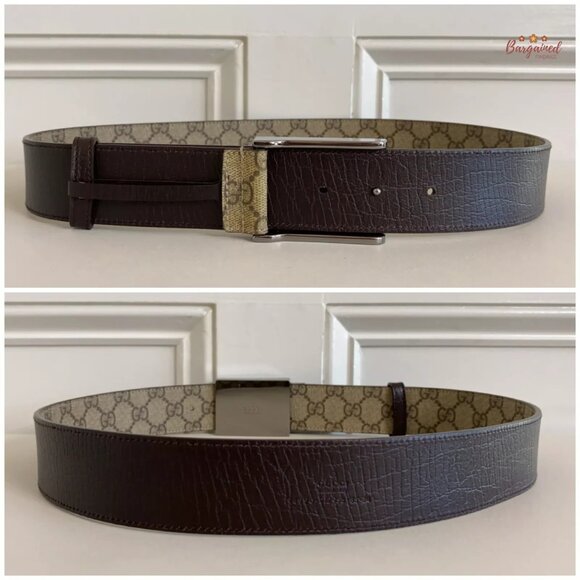 Authentic Gucci Brown GG Plus Monogram Canvas Silver Square Buckle Belt 85/34 - Picture 6 of 13